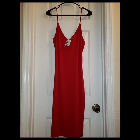 Mind Code Red Spaghetti Strap Bodycon Midi Dress - Picture 2 of 4